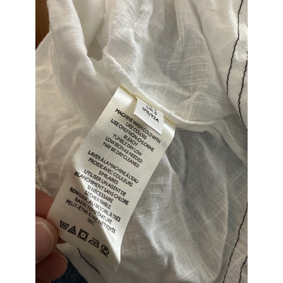 We The Free White Crinkled Gauze Peasant Blouse Puff Sleeve Button Front Top - Picture 6 of 7